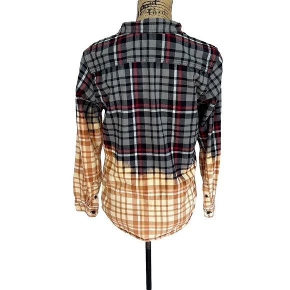 Upcycled Bleach Dip Dye Boho Flannel Top - Picture 6 of 8
